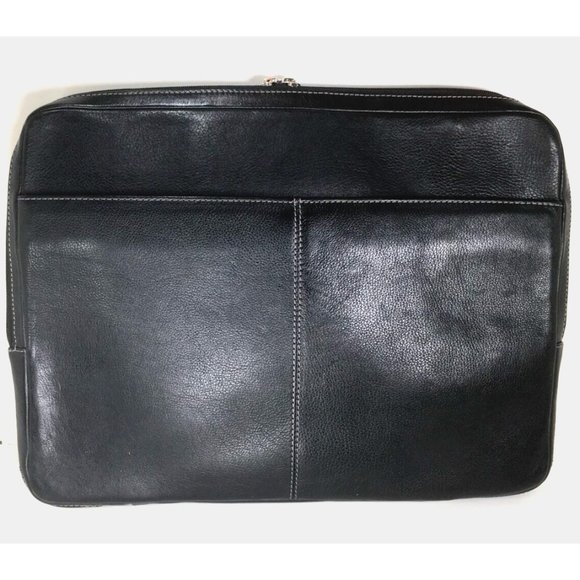 Cole Haan Mens Black Leather Double Two Way Zip Laptop Attache Briefcase - Picture 2 of 12